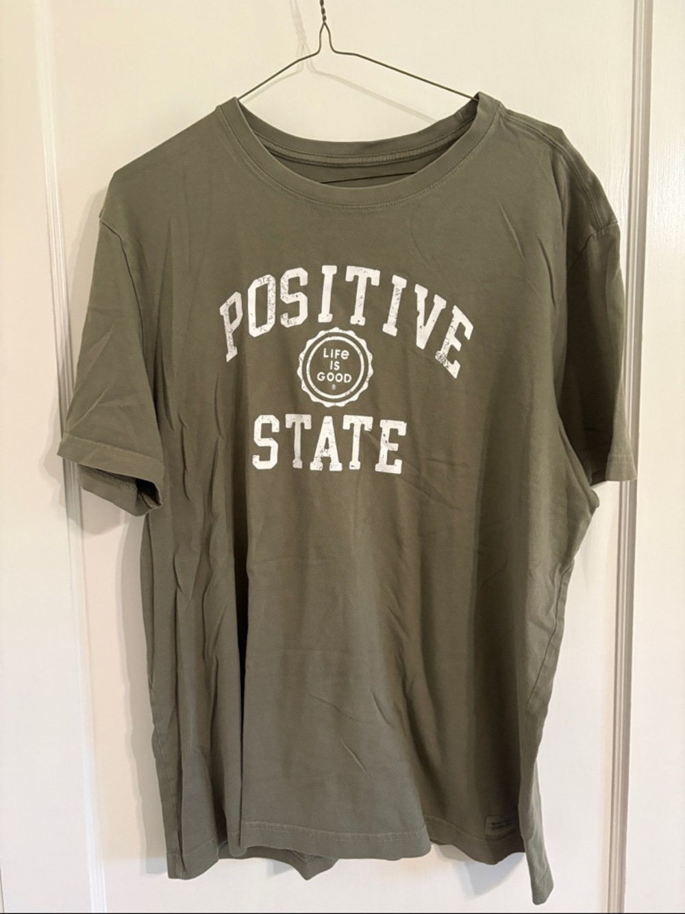 Life Is Good Olive Green "Positive State" Short Sleeve Tee